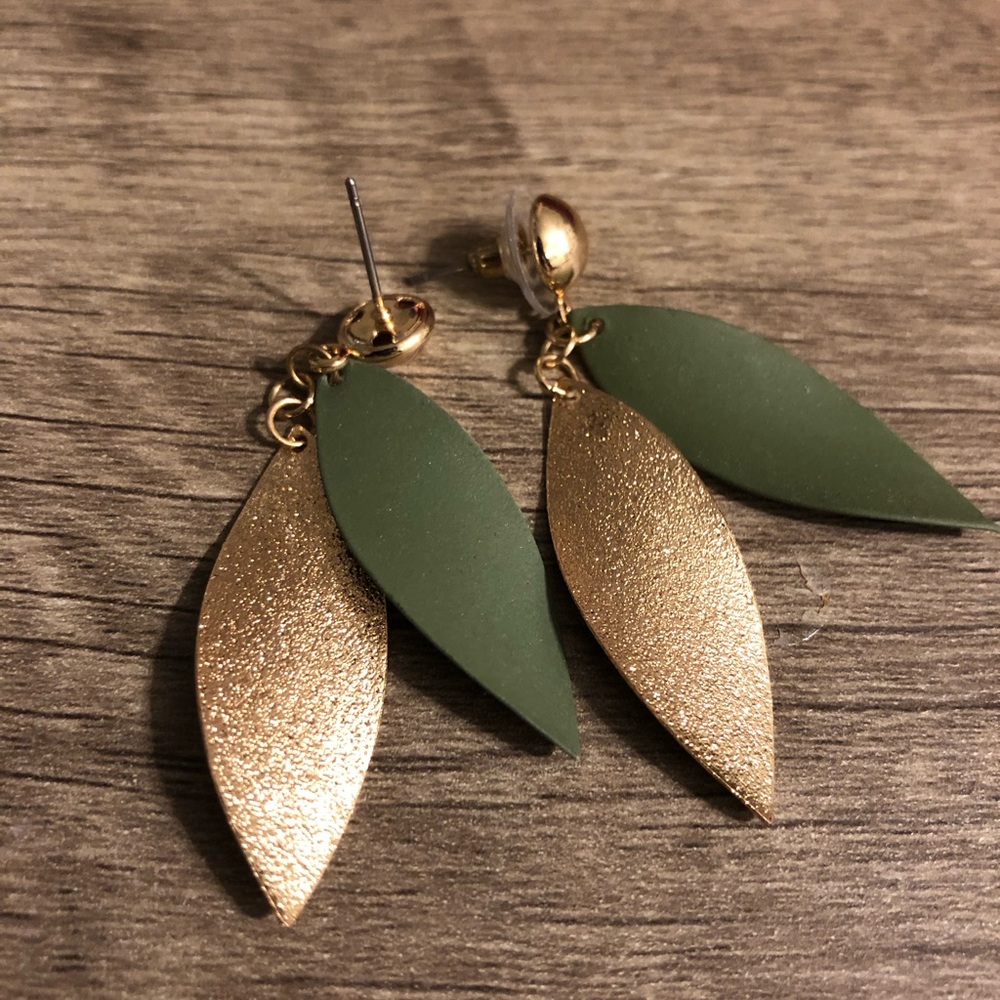 Green and gold earrings.